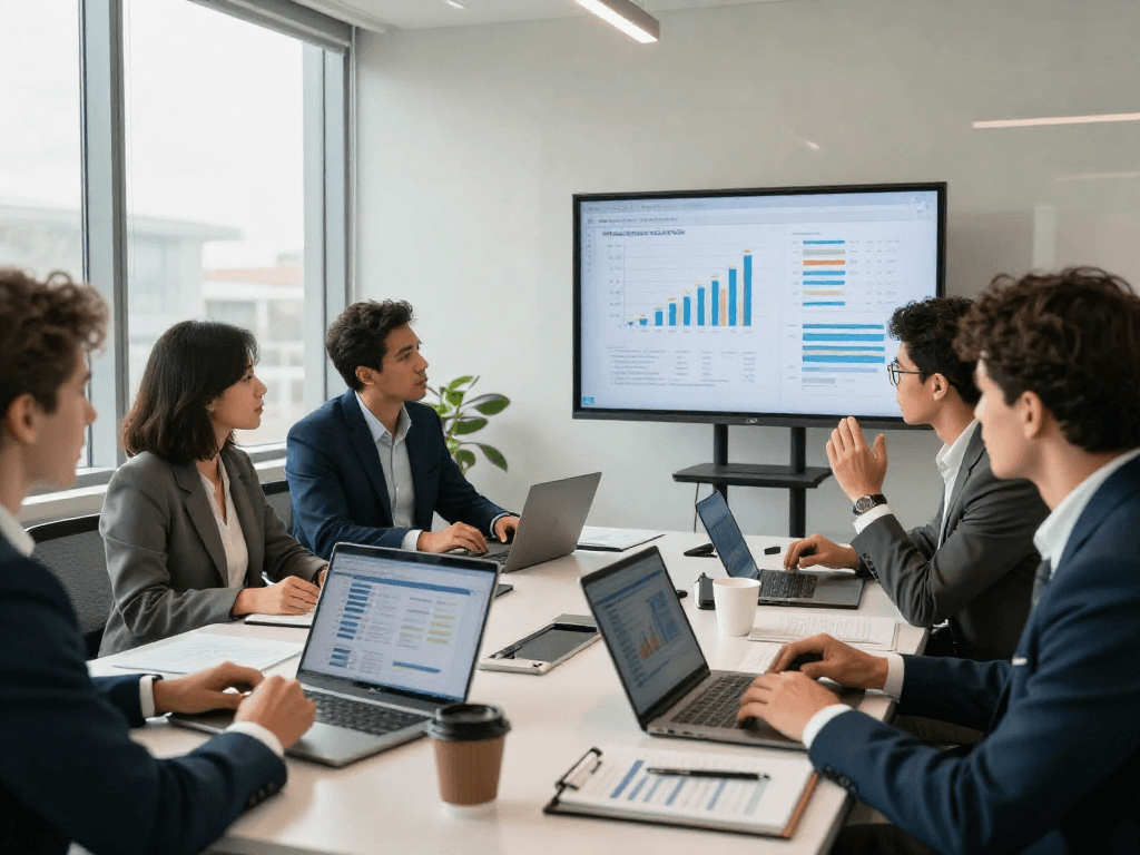 Professionals bespreken zakelijk krediet oplossingen in moderne kantooromgeving.