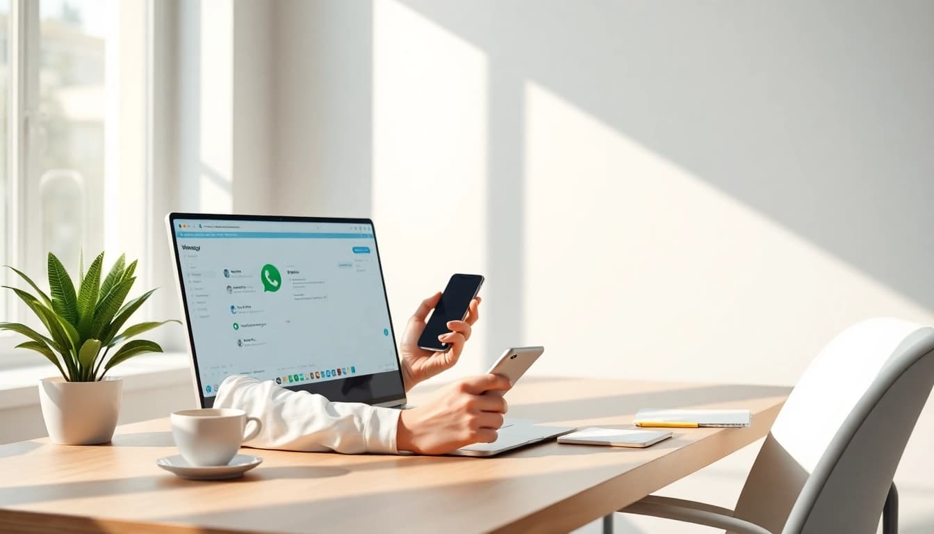 Seamlessly using WhatsApp网页版 in a modern workspace to enhance productivity and communication.