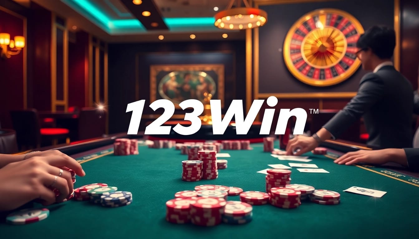 Experience the thrill of winning at 123Win casino tables with elegant dealers.