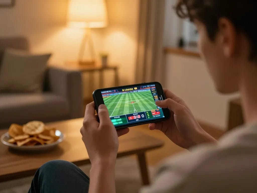 User placing bets on sports using mobile app at home, highlighting five88bc for engaging online gambling experience