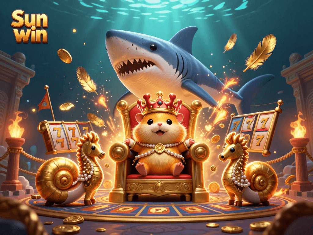 Engage in thrilling gameplay at Sun win, featuring a vibrant underwater casino scene with animated characters.