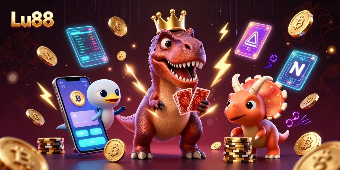 Experience thrilling gameplay at Lu88 with friendly cartoon characters in a vibrant casino scene.