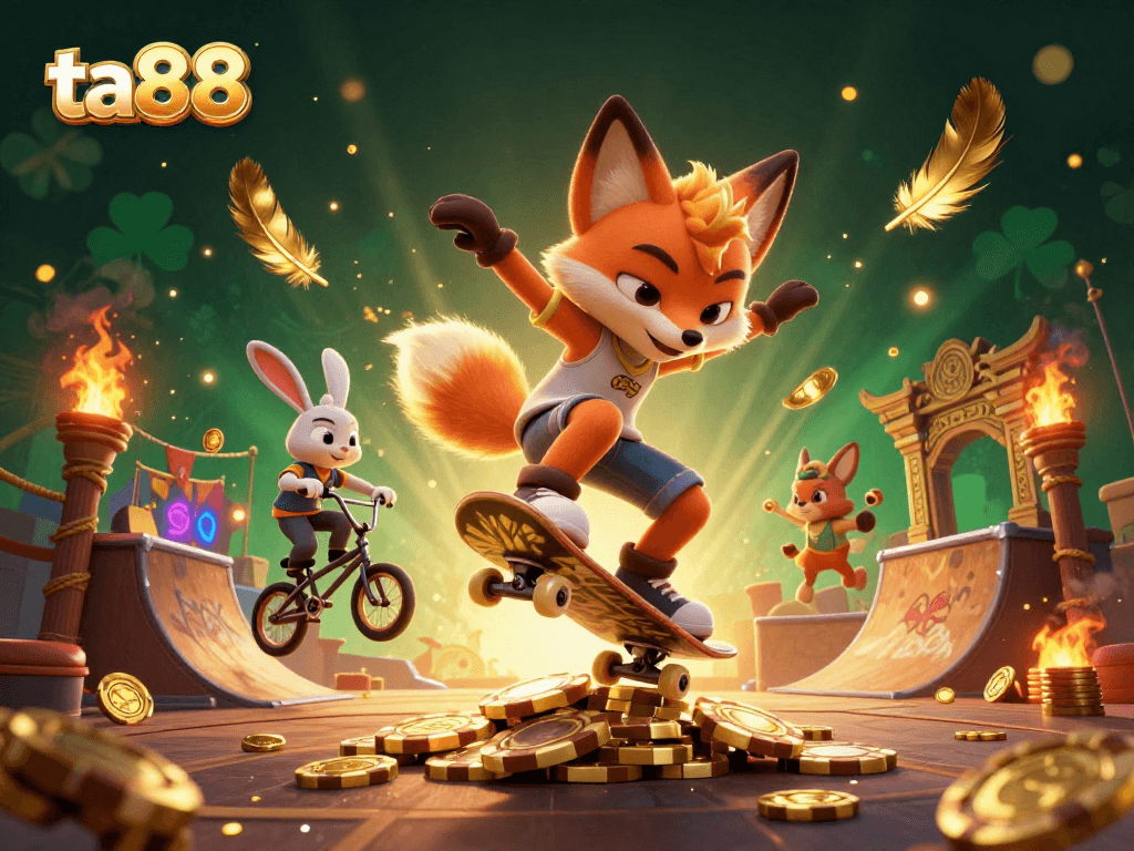Experience thrilling gameplay with ta88 at this vibrant 3D casino scene featuring dynamic characters.