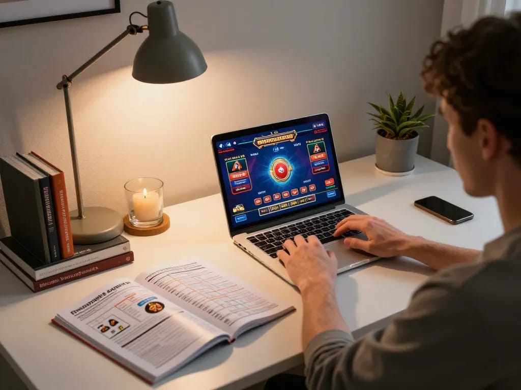 8kbet user engaging in online gaming strategy at a modern home office setup