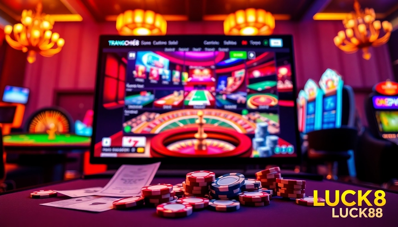Engaging visual of TRANG CHỦ LUCK8, showcasing online casino excitement with lively games and professional interface.