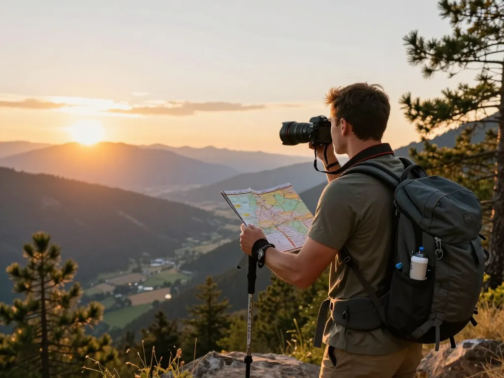 Adventurer enjoying a sunset view at Fly88 mountain lookout.
