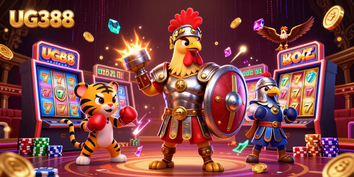 Win big with exciting games at UG388, featuring a dynamic 3D casino scene packed with thrilling action.