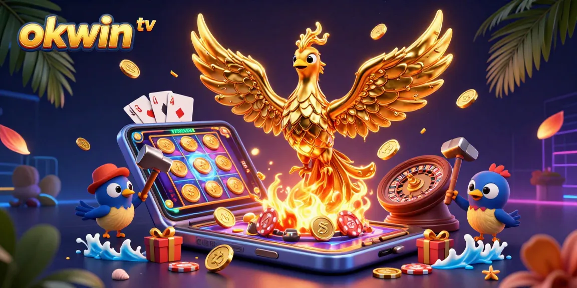 Engage with okwin tv as the gold phoenix ascends, scattering riches across the scene.
