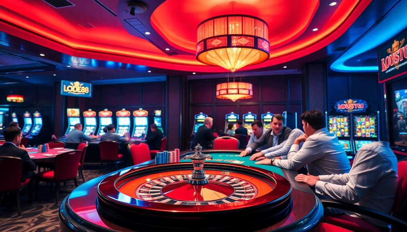 Experience the thrill of LODE88 with players engaged at a vibrant casino table.