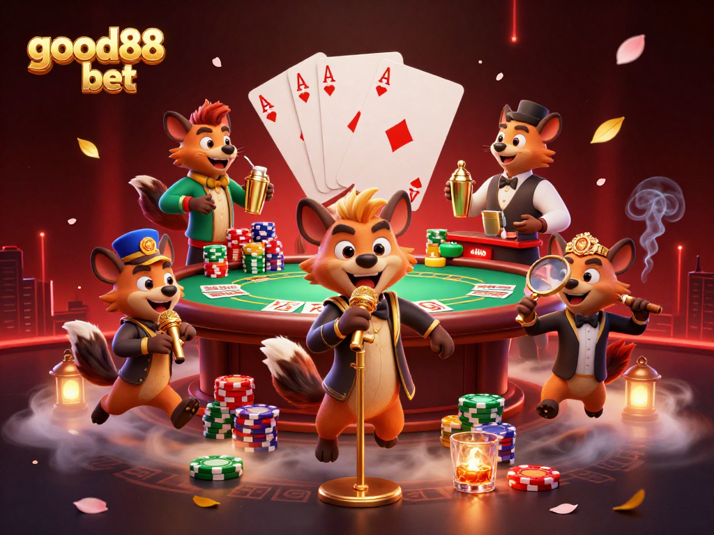 Experience the thrill of good88 bet with hyenas in a vibrant comedy casino scene.