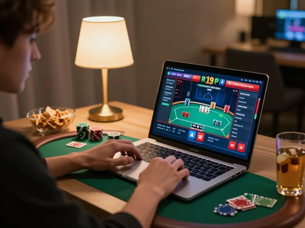 79KING players enjoying a dynamic online poker game from a comfortable home setup