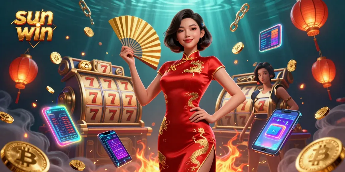 Experience thrilling gameplay at sun win with vibrant slot reels and golden coins floating around.