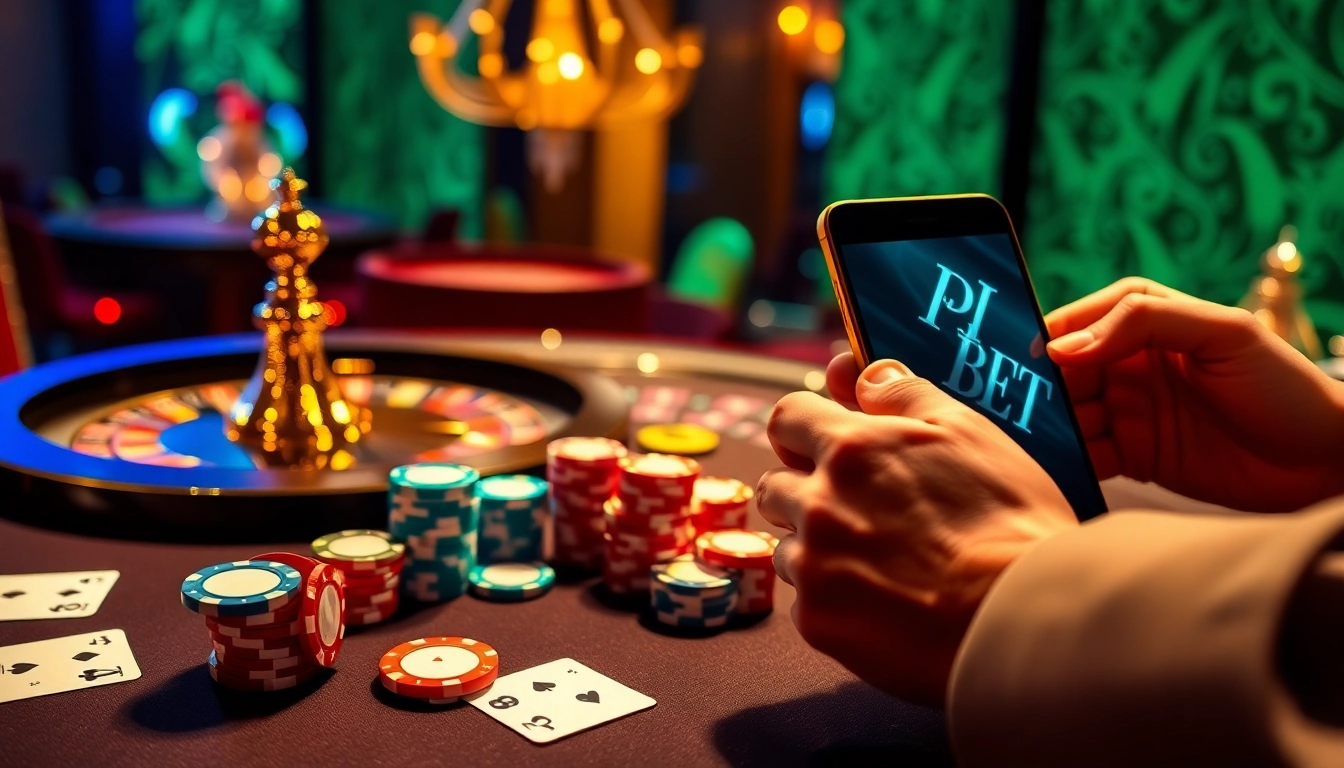 Engaging F8BET gameplay with vibrant casino table, cards, chips, and roulette wheel in an exciting atmosphere.
