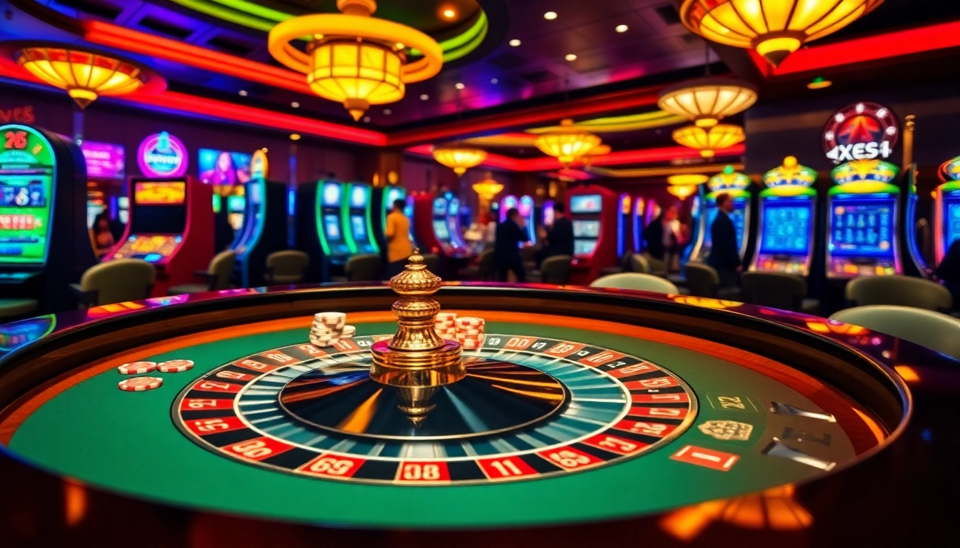 x88 players engaging in high-stakes gambling with vibrant slots and an elegant roulette table