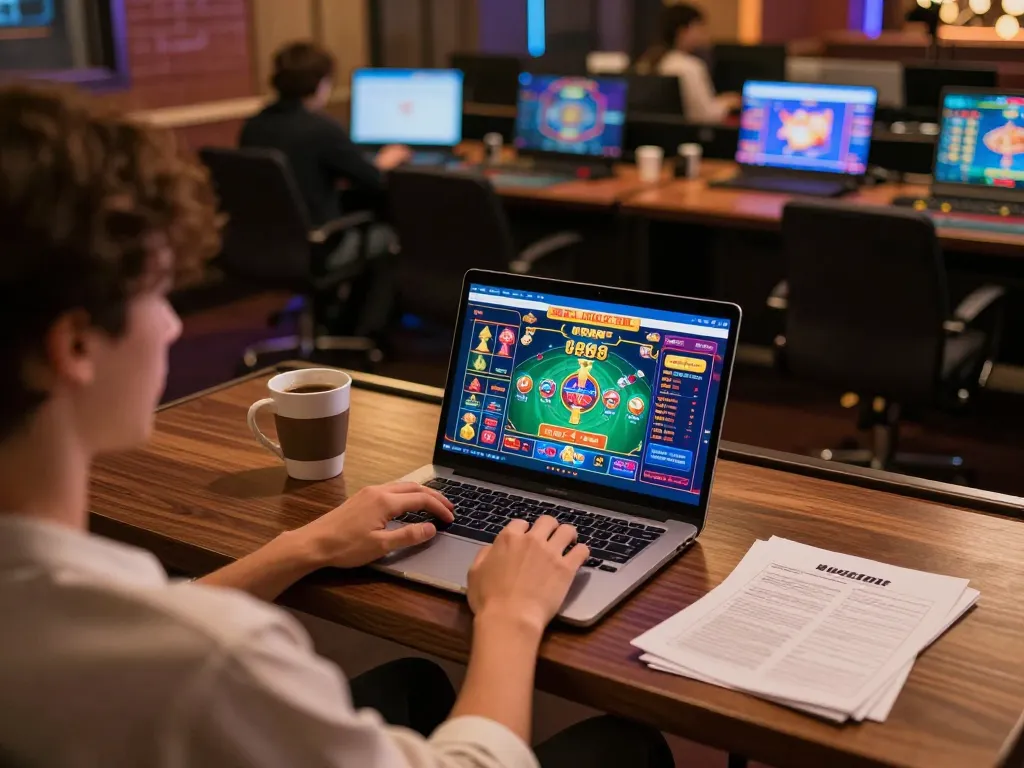 Gambling enthusiast engaging with the u888 online casino platform, enjoying a vibrant gameplay experience.