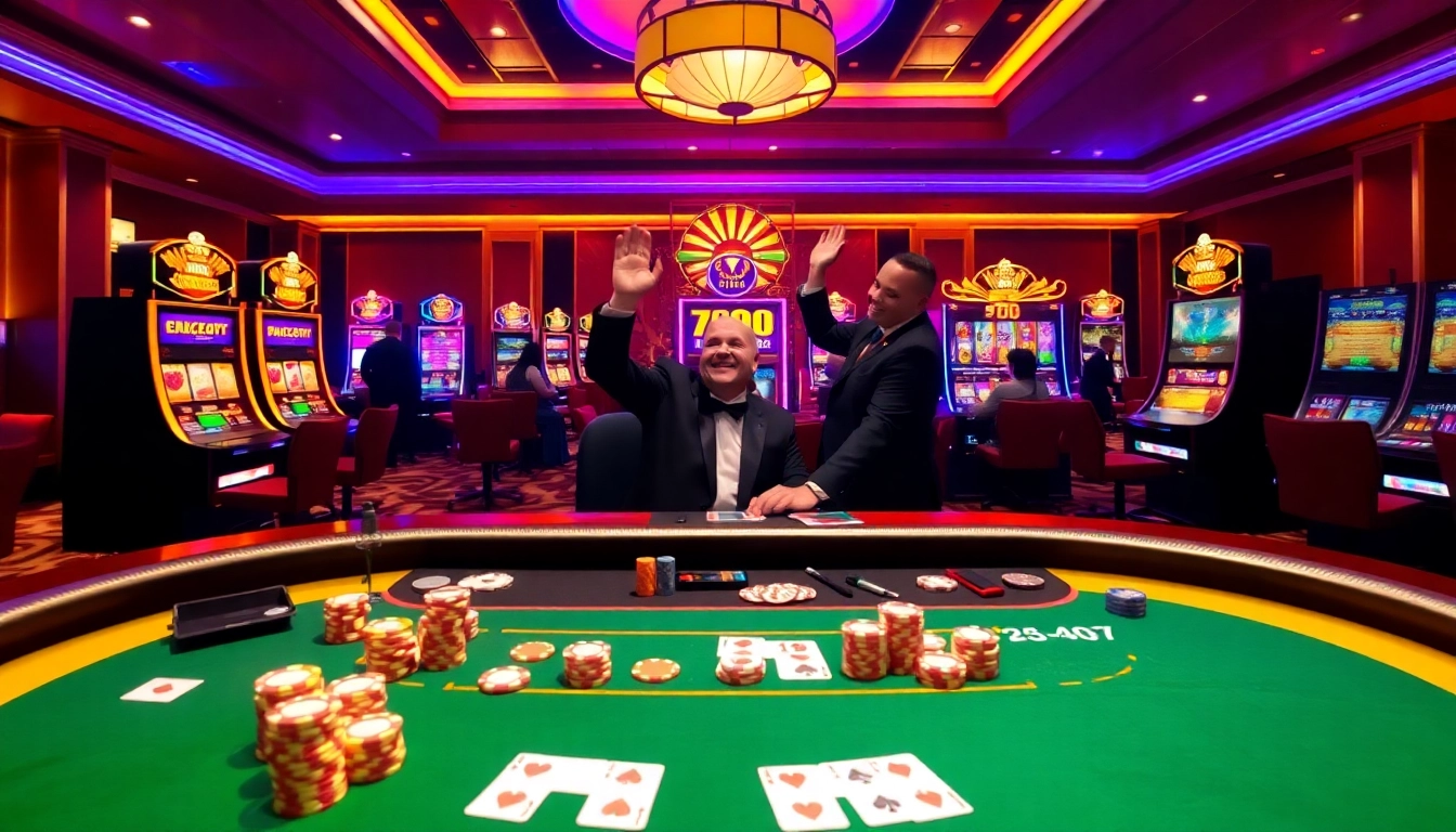 Exciting casino atmosphere highlighting 777X APK gameplay with vibrant slot machines and poker actions.