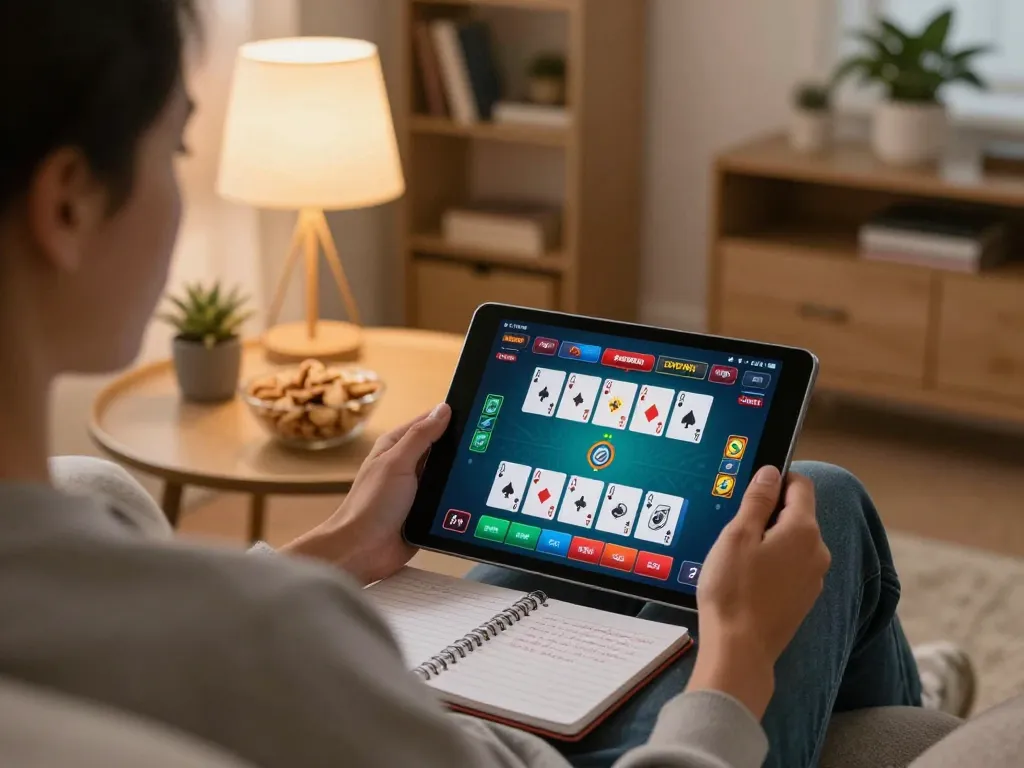 Engaging online gaming experience at https://lucky88at.com/ showcasing a player using a tablet for poker strategies