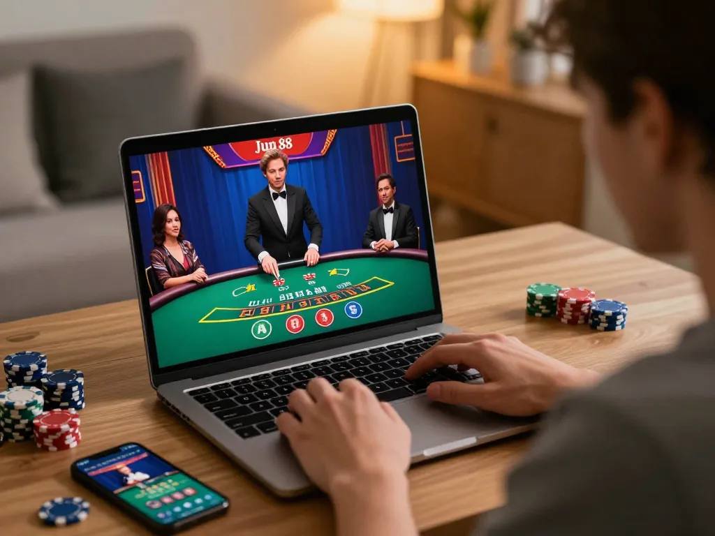 Engaging in a live dealer game on Jun 88 during a comfortable home gaming session.