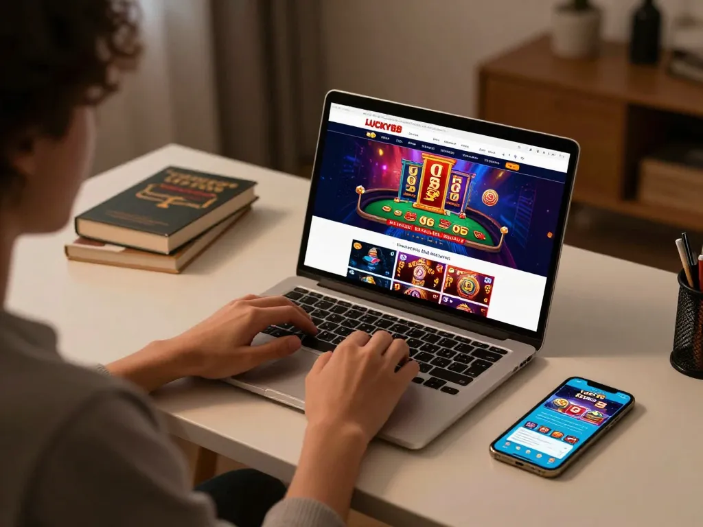 Player enjoying LUCKY88 on laptop with engaging online casino experience.