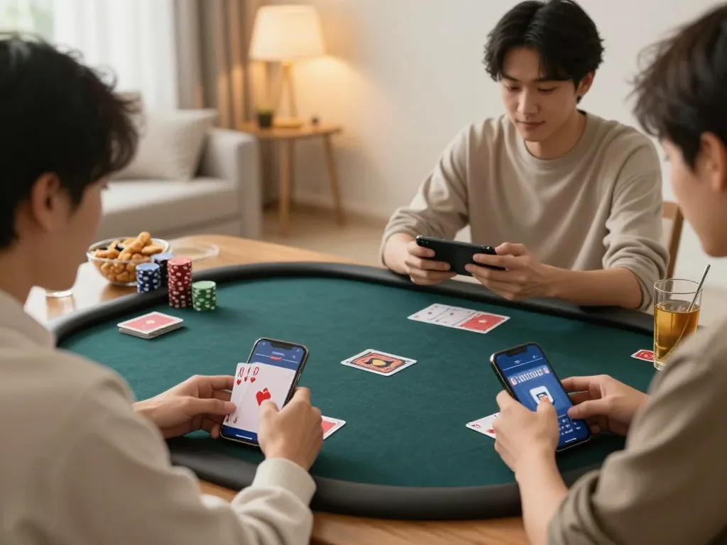 Players enjoying poker on the 789club mobile app in a cozy home setting, showcasing engagement.