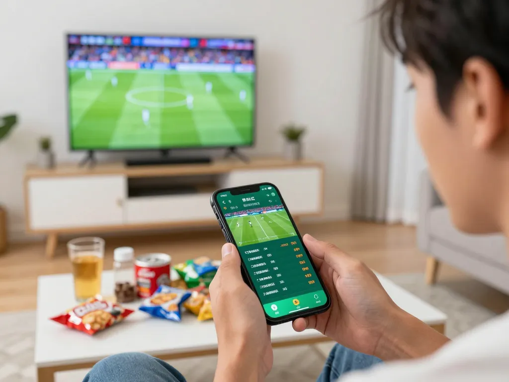 LU88 betting app displayed on smartphone while watching live sports match