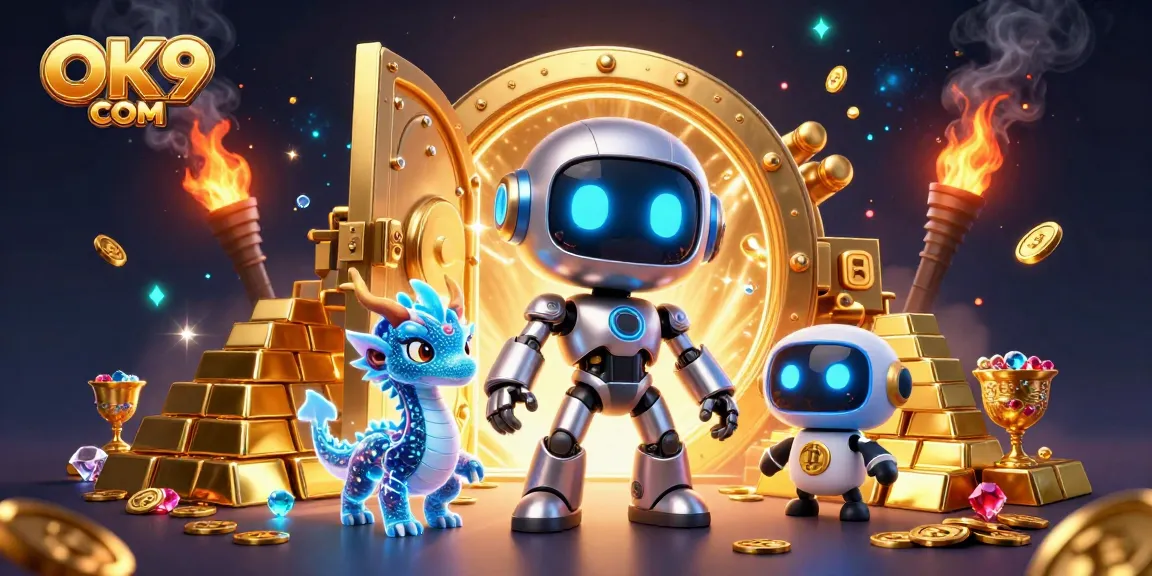 Experience thrilling adventures with OK9 COM in this captivating 3D casino digital illustration.