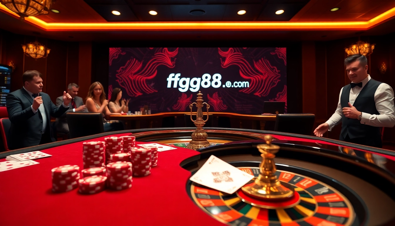 Experience the excitement of live gaming at ffgg88.com with vibrant poker chips and roulette wheels.