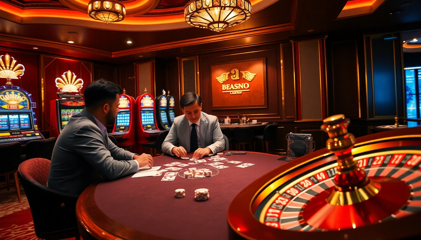Engaging poker game scene at Nhà cái 23win casino, highlighting excitement and strategy.