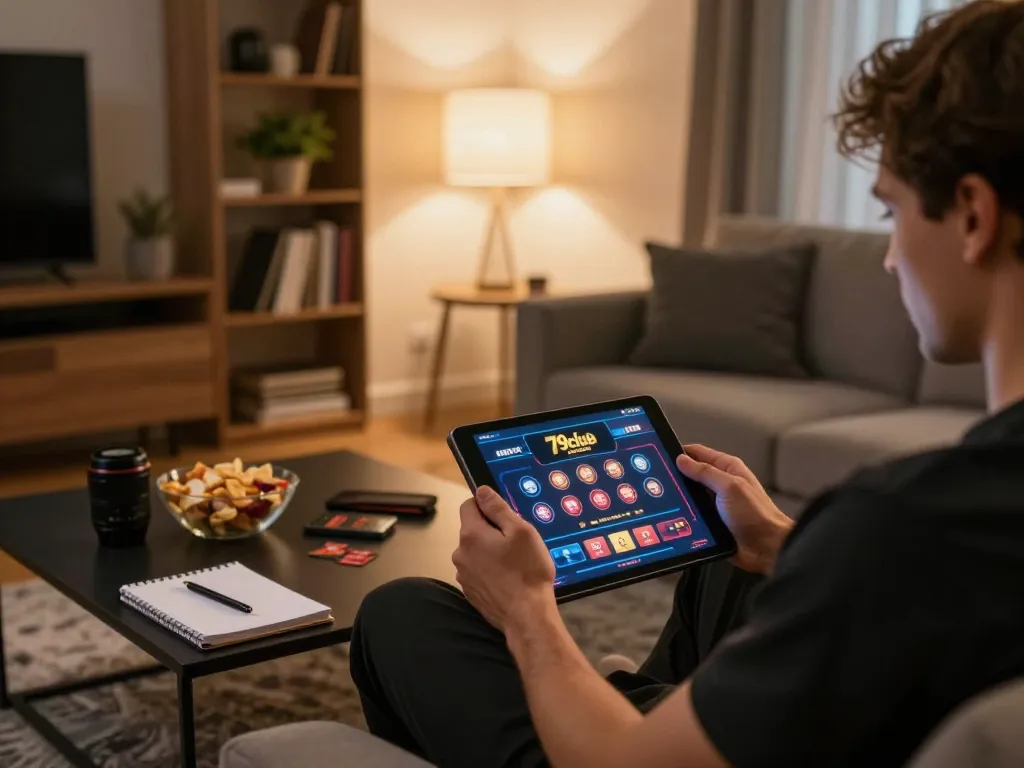 Engaging in online casino gameplay at 79club com with a relaxed atmosphere and cozy setup