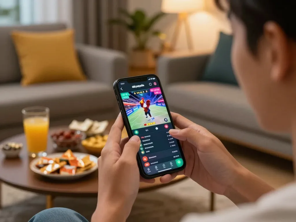 Watch đá gà trực tiếp campuchia live on a smartphone during an exciting home viewing experience.