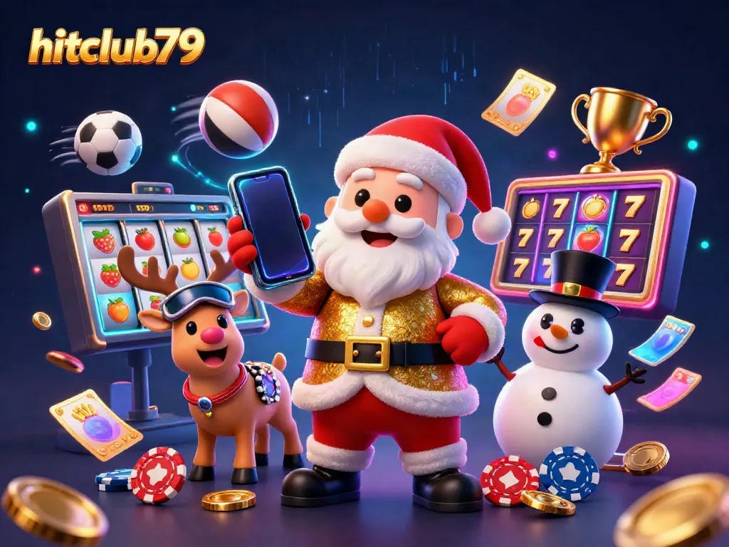 Experience exciting jackpots with hitclub79 featuring Santa, a reindeer dealer, and a poker-chip snowman.