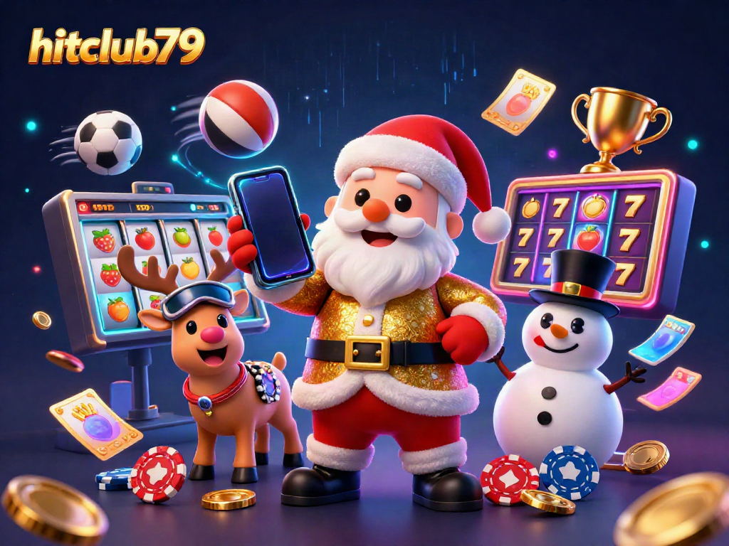 Experience exciting jackpots with hitclub79 featuring Santa, a reindeer dealer, and a poker-chip snowman.