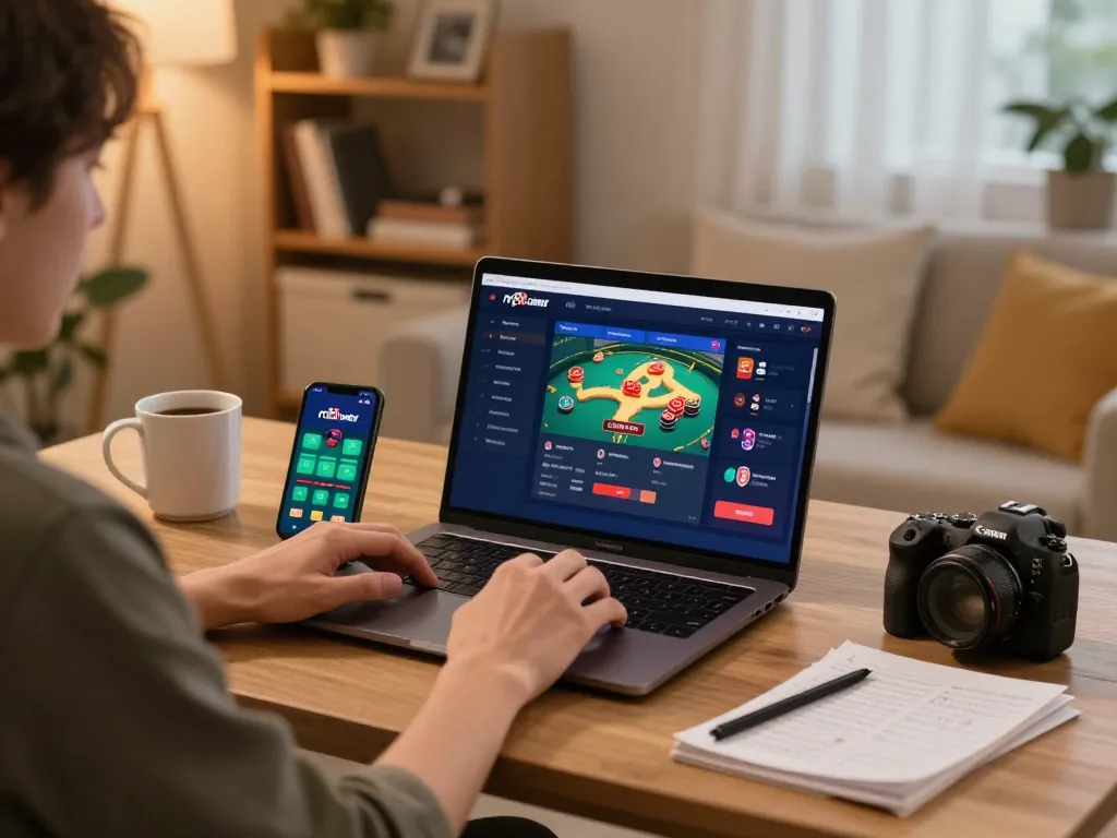 Player strategizing online poker gameplay at rr88.center, showcasing engaging home gaming setup.