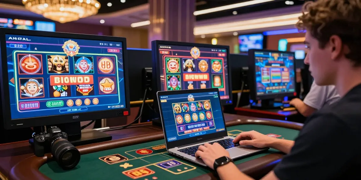 Exciting HITCLUB online gaming scene with vibrant digital casino games and a focused player enjoying a live dealer experience.