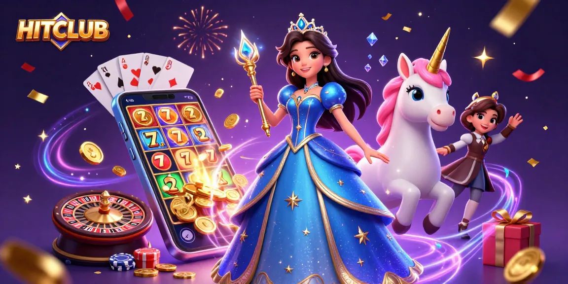Win big at HITCLUB while enjoying vibrant 3D casino-themed illustrations of games and rewards.