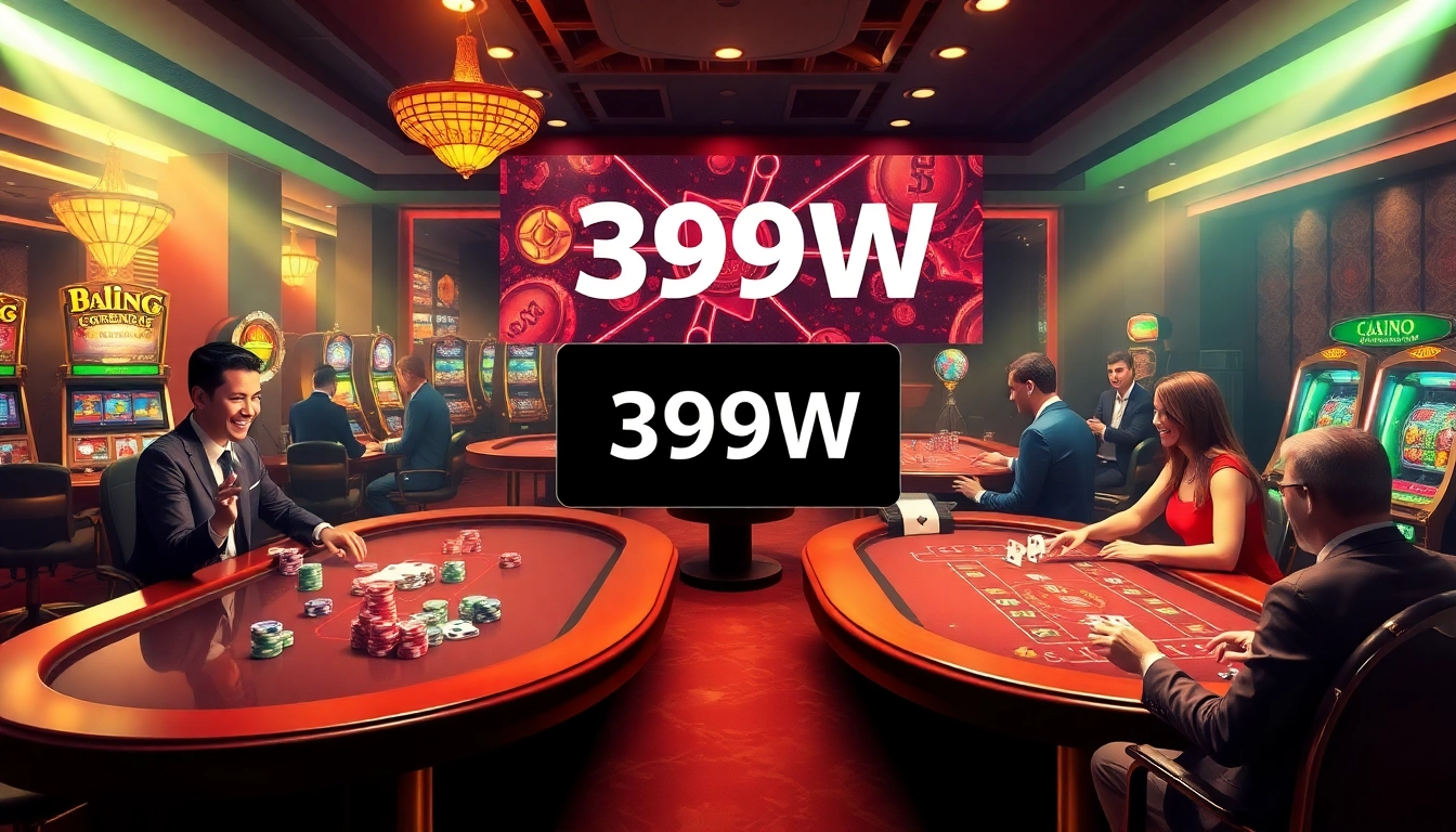 Engaged players at a 399W online casino table enjoying vibrant games with colorful chips and cards.