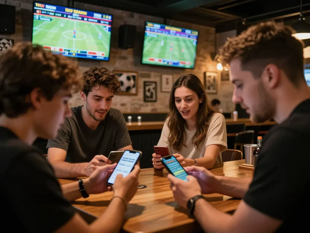 Person celebrating a win while placing bets on 11bet during a match in a lively sports bar