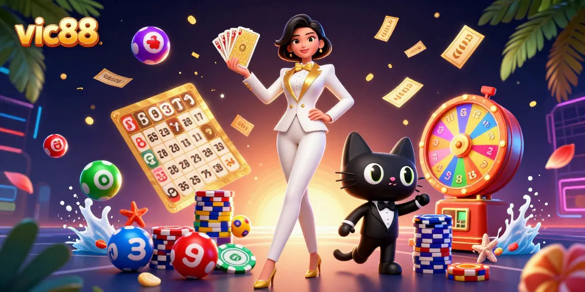 Join vic88 in a dynamic scene of thrilling gameplay with vibrant lottery balls and winnings.
