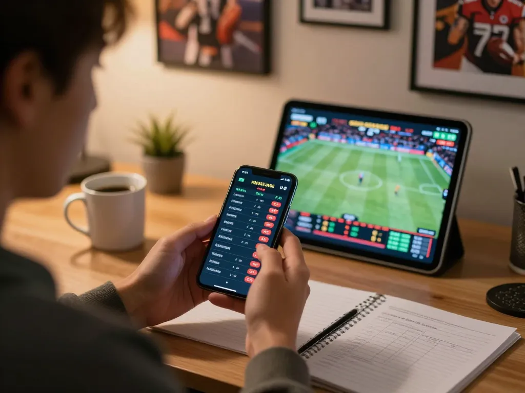Engaging in live sports betting on ku88 with smartphone showing real-time odds and match stats.