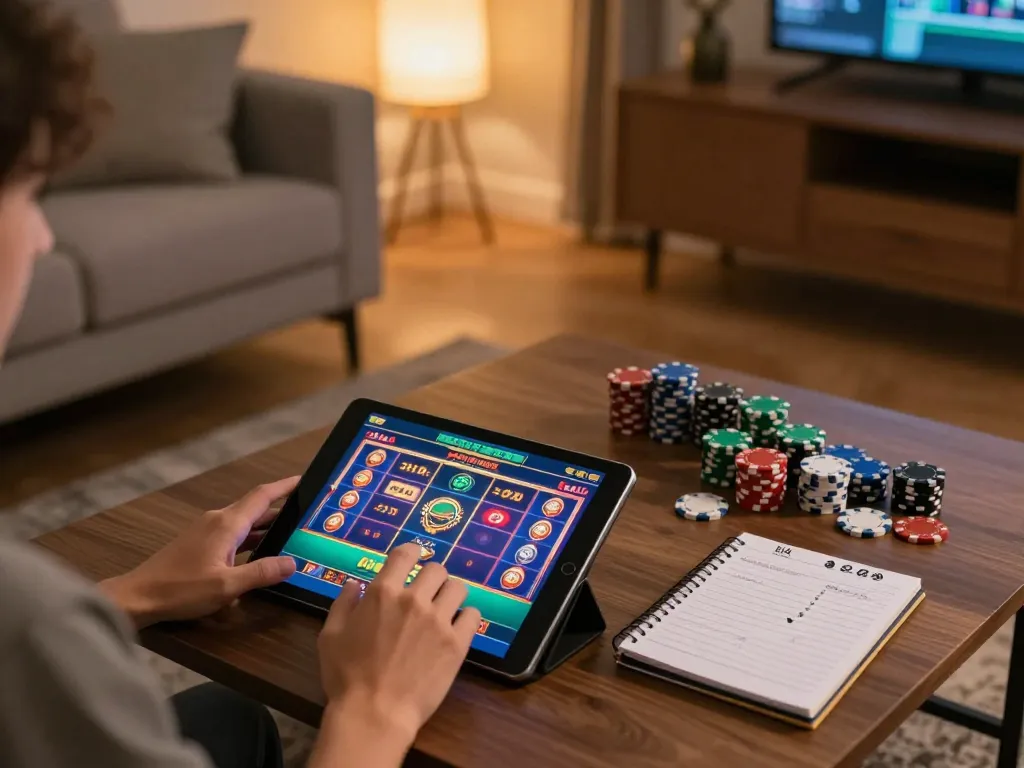 Engaging with nhà cái 888new for online slots gameplay in a cozy home setting.