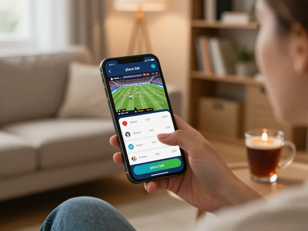 Engaging with the fa bet sports betting app on a smartphone, preparing to place bets on live games.