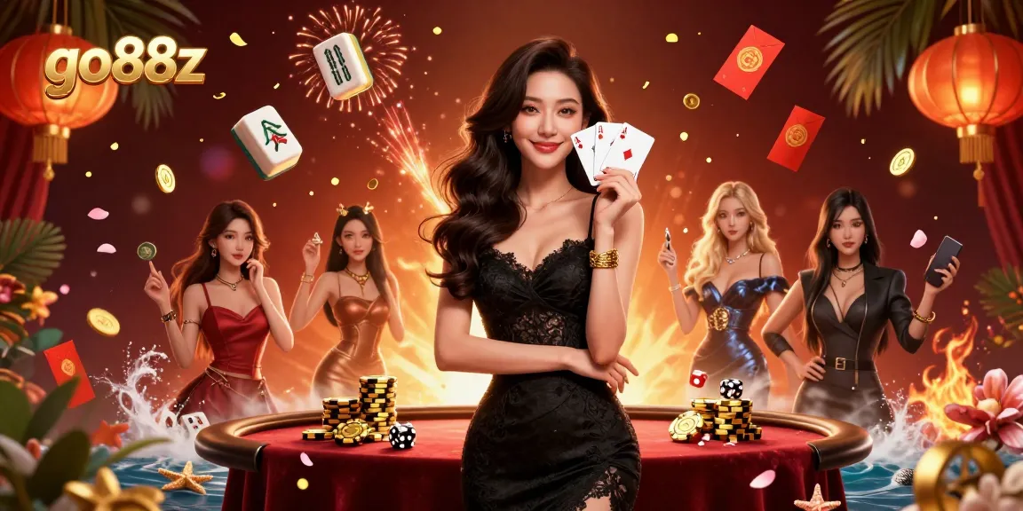 Win big with go88z at a luxury casino featuring a graceful dealer and vibrant game elements.