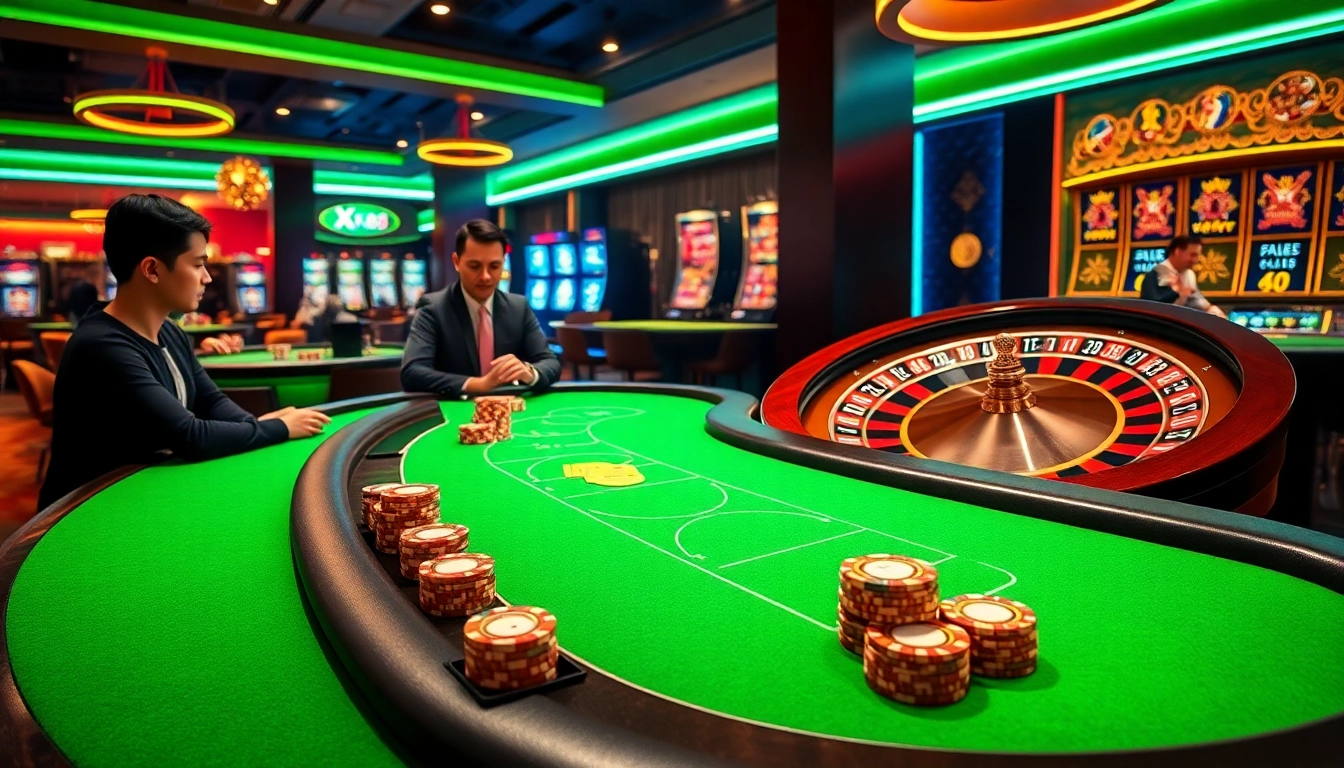 Experience the thrill of betting with XX88 at a luxurious casino table surrounded by engaging players.