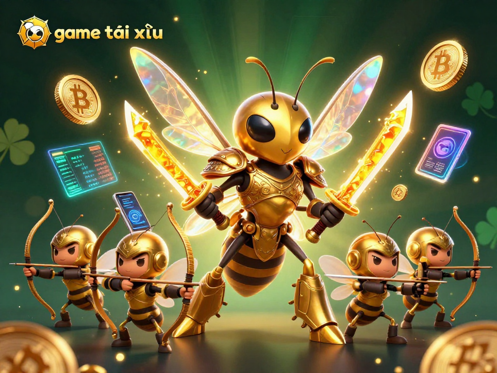 Engage in the thrilling game tài xỉu with a vibrant illustration featuring dynamic characters and crypto elements.