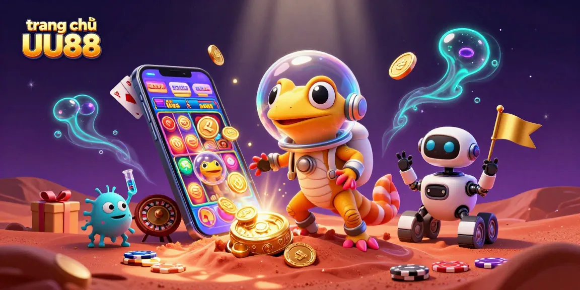 Play exciting games on trang chủ UU88, featuring brilliant Martian gecko in a vibrant casino.