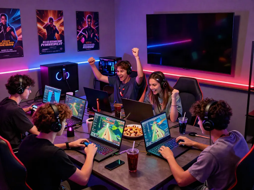 Exciting gaming scene at https://hitclub3.io/ with friends celebrating a victory.