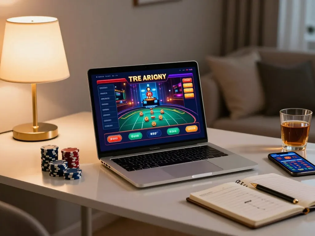 Engaging in online gambling strategies with cm88 on a stylish home desk setup.