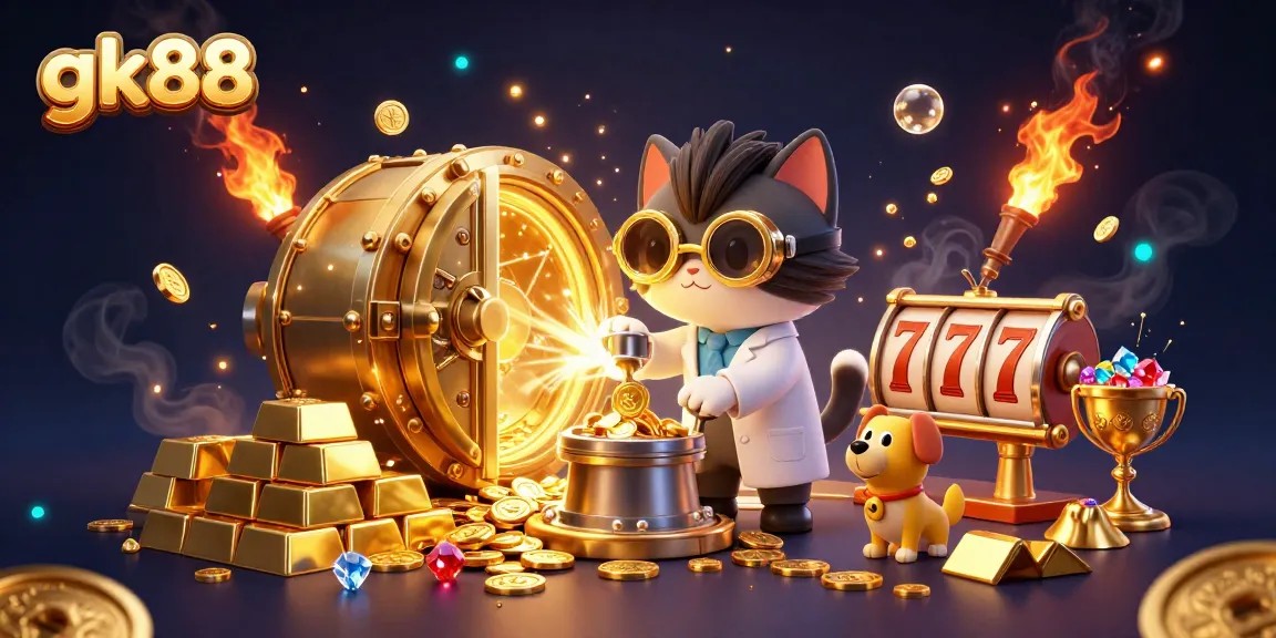 Experience the excitement of gk88 casino with vibrant characters and gold-themed gambling elements.
