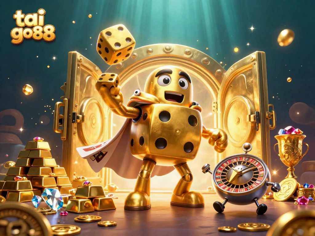 Experience the thrill of tai go88 with vibrant casino elements in a dynamic 3D illustration.