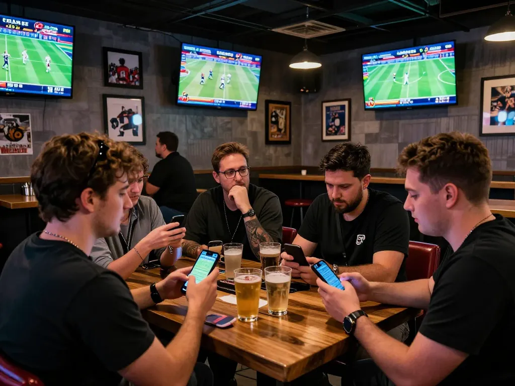 Soi kèo nhà cái actions during live sports betting at a vibrant sports bar